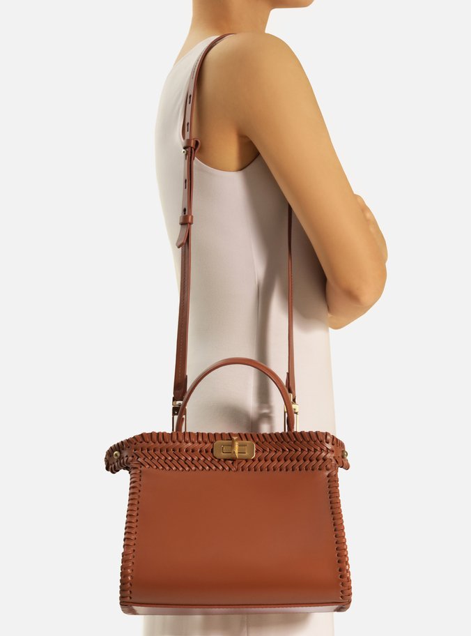 Bolsa Tote Marrom Couro Média Trançada