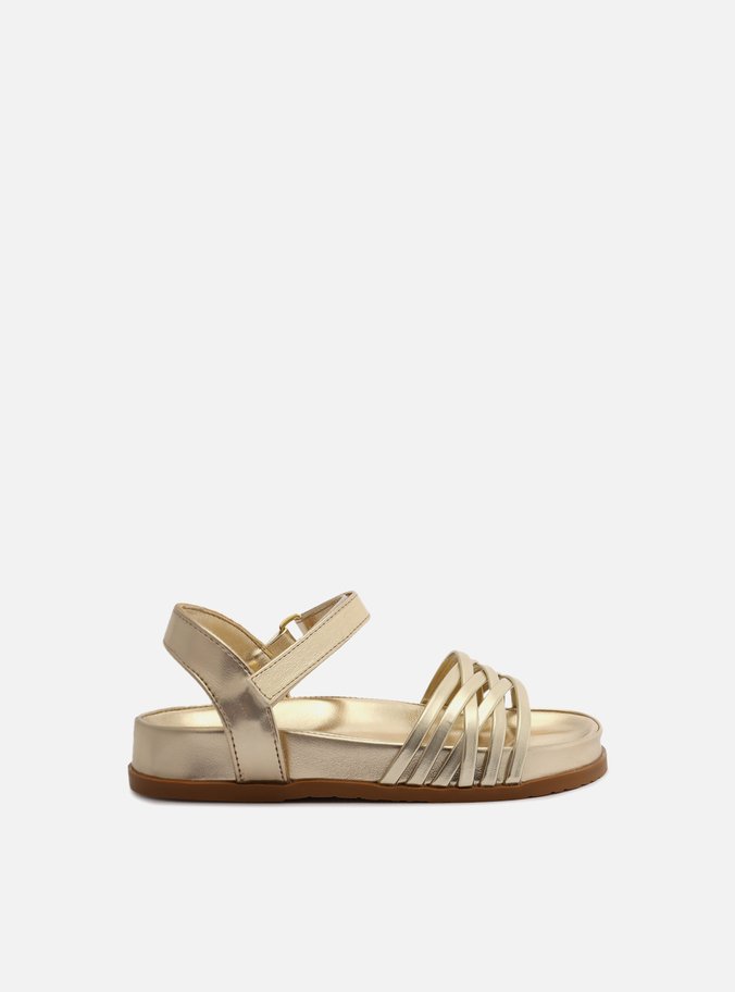Sandália Rasteira Infantil Dourada Velcro