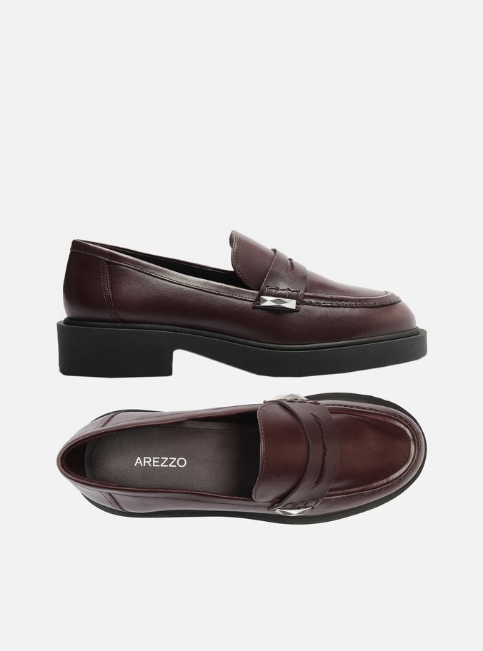 Mocassim Marrom Couro Bloco Tira Detalhe