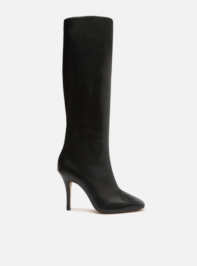 Bota Preta Couro Cano Longo Bico Quadrado Hailey