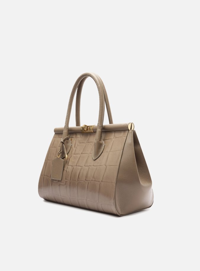Bolsa Tote Cinza Couro Maxi Croco Grande