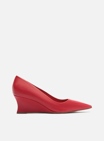 Scarpin Vermelho Couro Salto Baixo Anabela Bico Fino