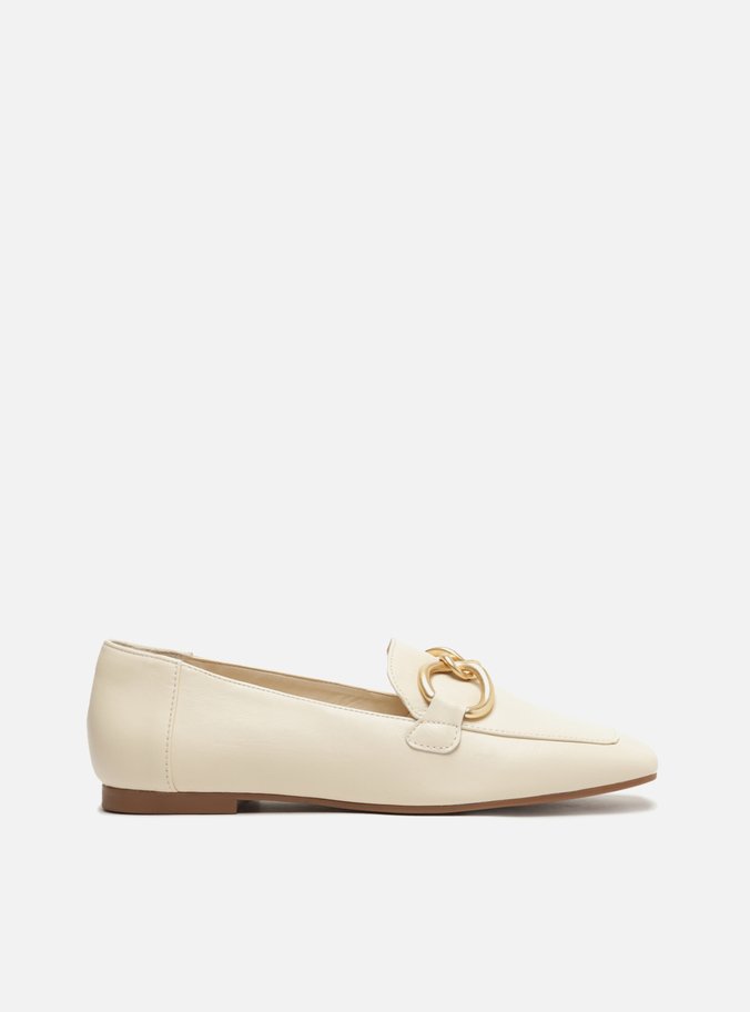 Mocassim Off-White Couro Bico Quadrado Elos