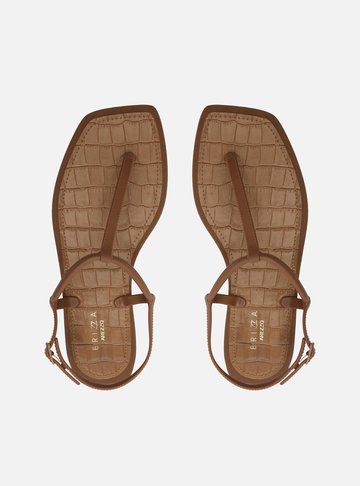 Sandália Rasteira Marrom Square Palmilha Croco