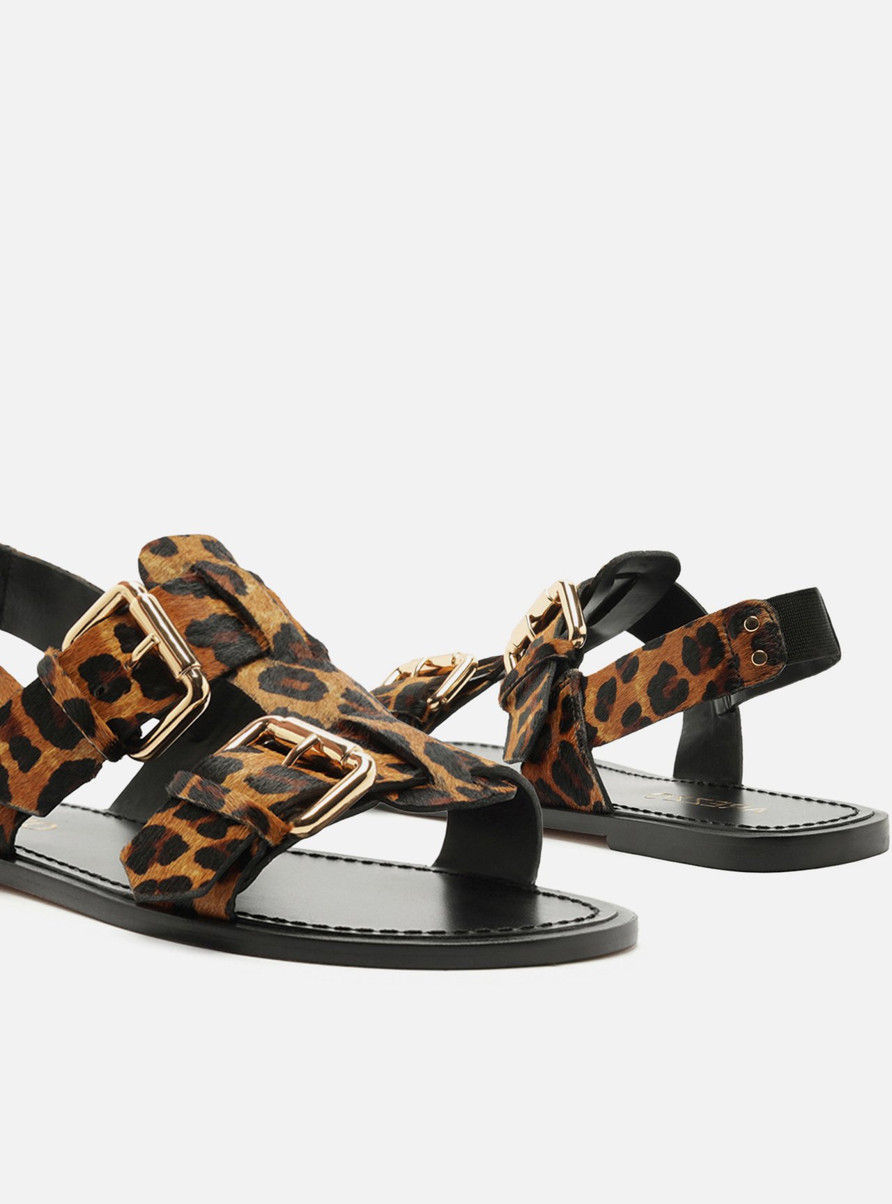Sandália Rasteira Animal Print Pelo Tiras Largas Fivela — foto 4