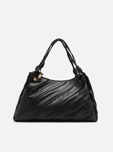Bolsa Shopping Preta Couro Grande Costuras