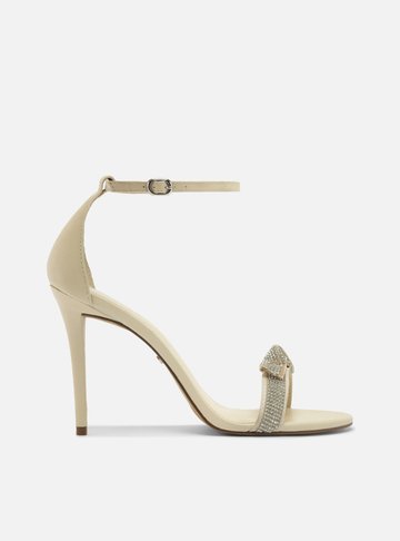 Sandália Nobuck Off-White Nó Brilho Salto Fino