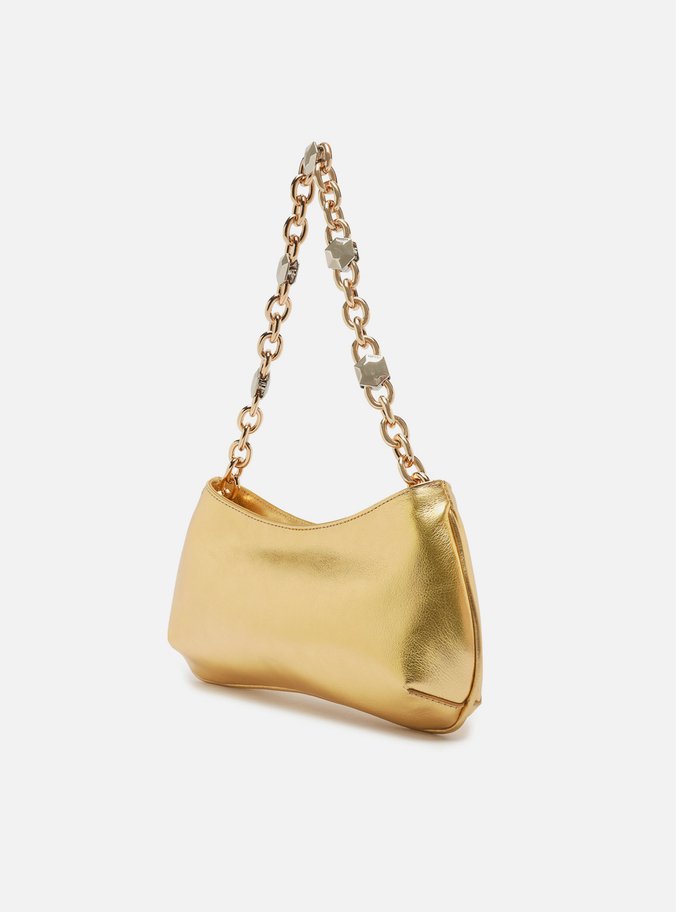 Bolsa Baguete Dourada Couro Média Corrente