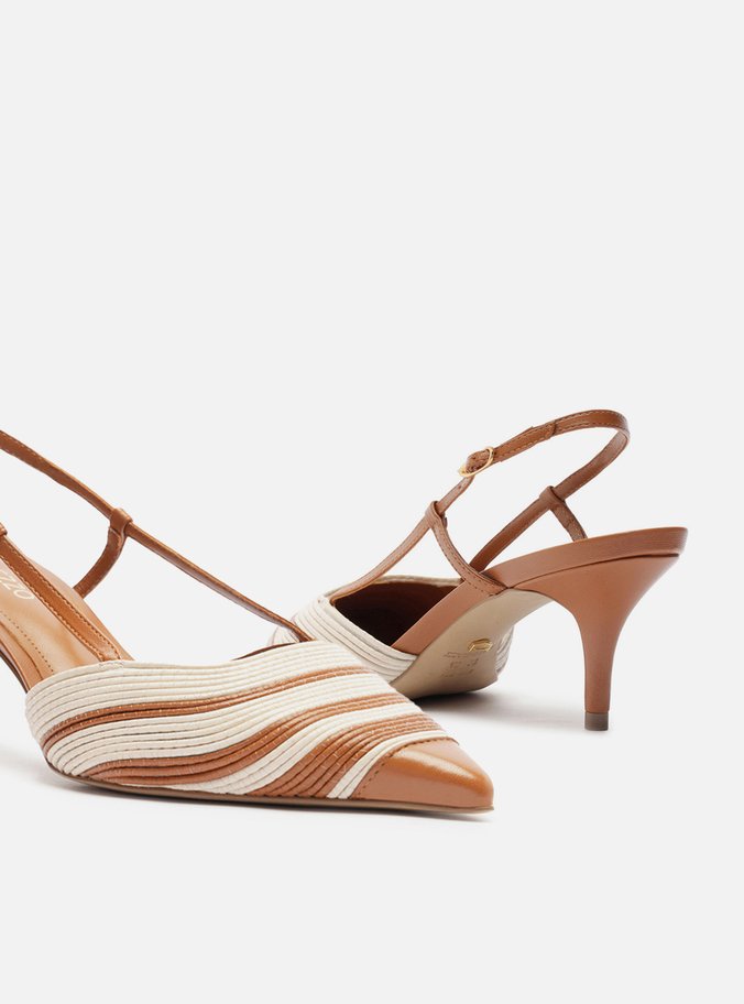 Scarpin Marrom Couro Salto Baixo Slingback Bicolor
