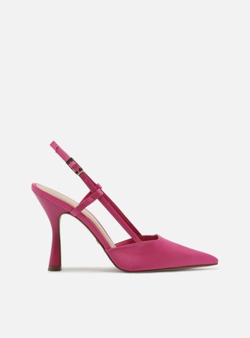 Scarpin Rosa Cetim Salto Alto Geométrico