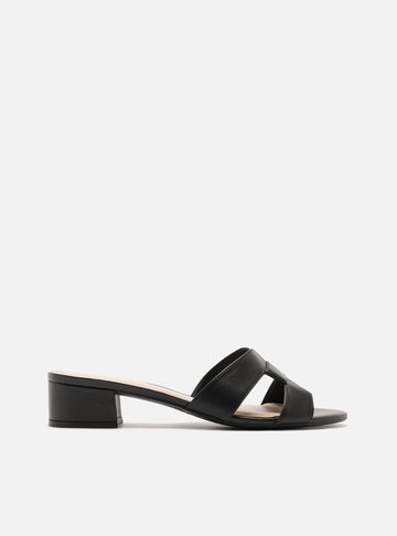 Mule Preto Couro Salto Bloco