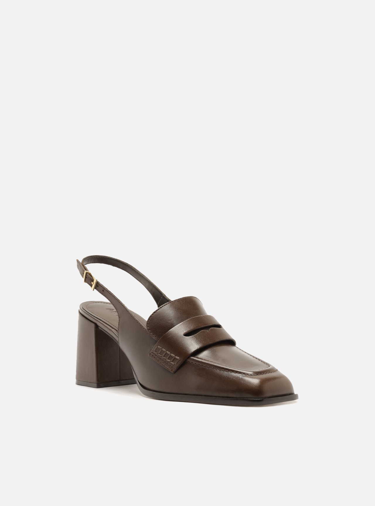 Mocassim Marrom Couro Salto Bloco Slingback — foto 2