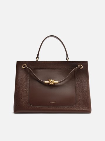 Bolsa Tote Marrom Dark Couro Helena Grande Nó Metal