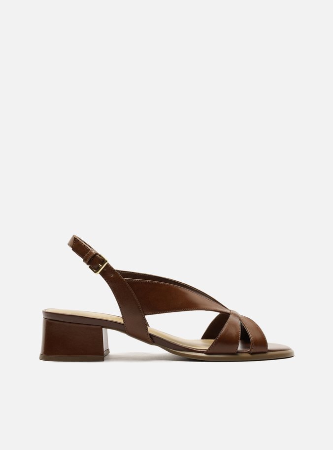 Sandália Marrom Couro Salto Bloco