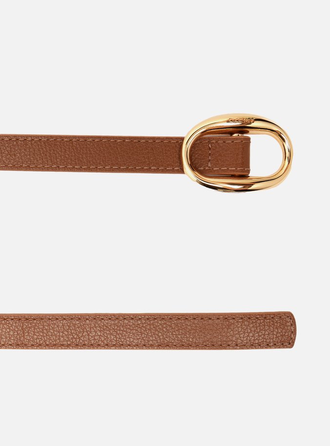 Cinto Marrom Couro Fino Fivela Oval Metal