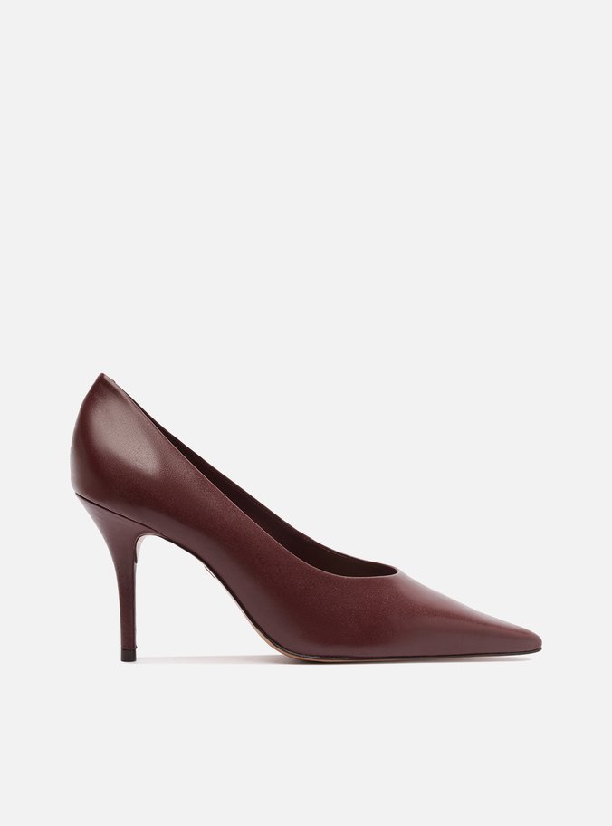 Scarpin Bordô Couro Salto Médio Fino Bico Fino