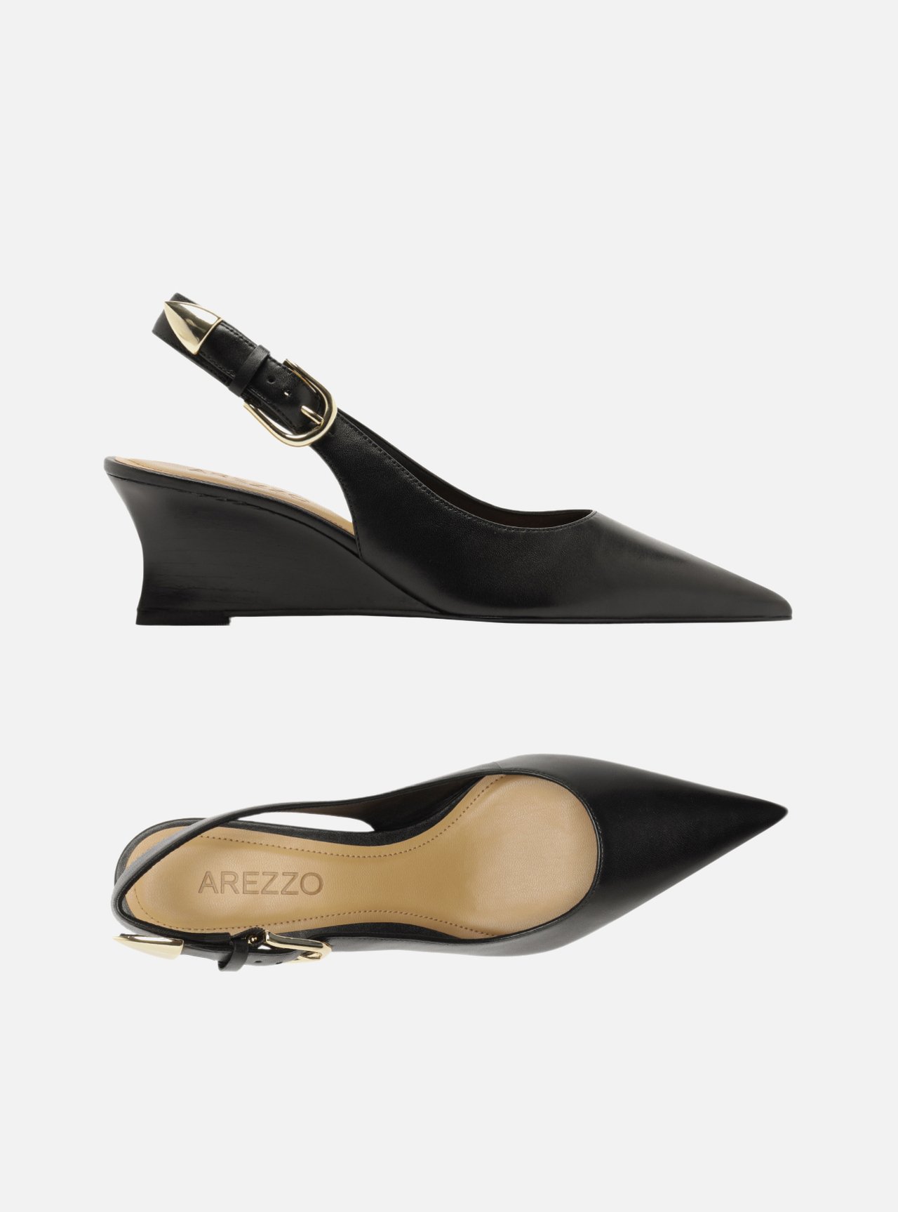 Scarpin Preto Couro Anabela Fachete Slingback — foto 5