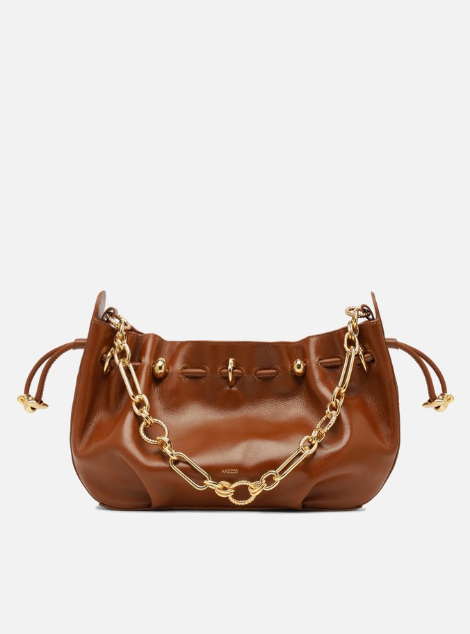 Bolsa Shoulder Marrom Couro Grande Corrente
