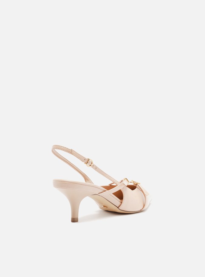 Scarpin Bege Couro Salto Médio Slingback Amélia