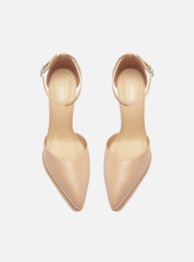 Scarpin Nude Couro Meia Pata Bico Fino