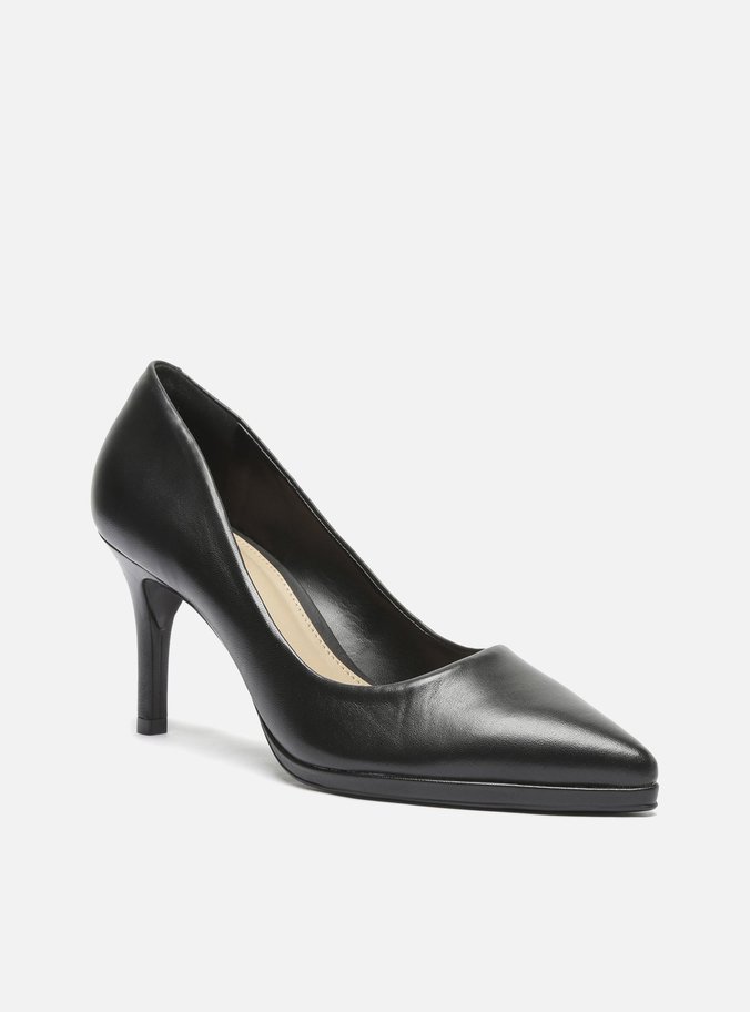 Scarpin Preto Couro Salto Médio Fino Básico