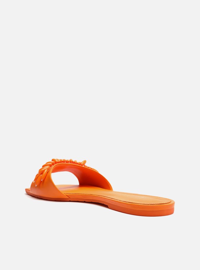 Rasteira Laranja Couro Flat Aplicações