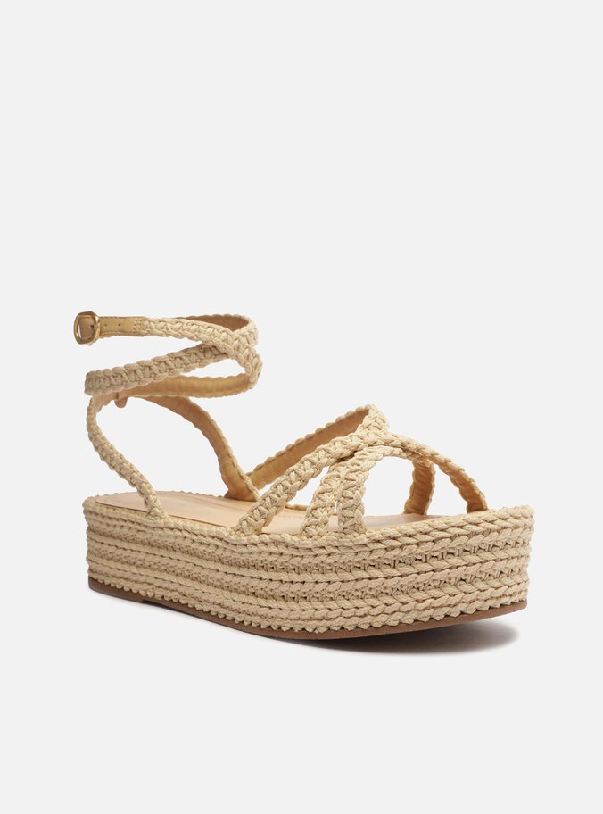 Sandália Nude Flatform Tramada Tiras