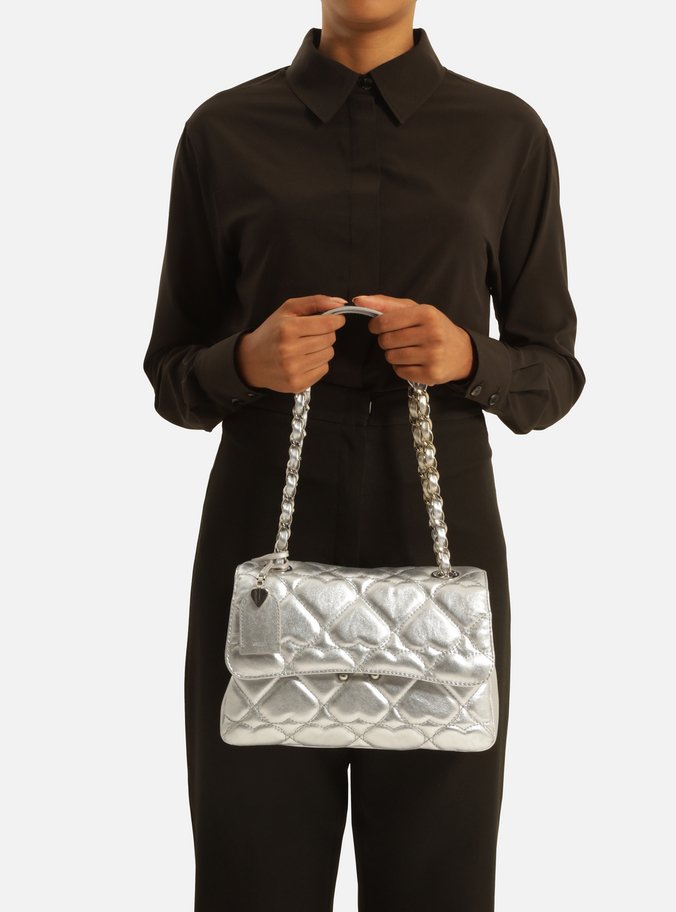 Bolsa Tiracolo Prata Couro Heart Mizz Média