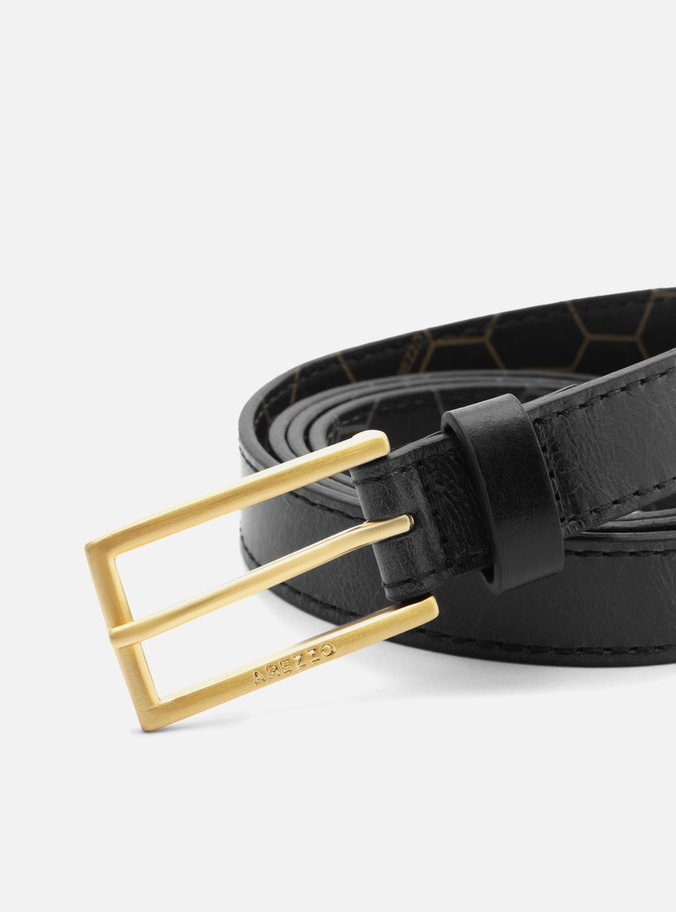 Cinto Preto Couro Fino Fivela Retangular
