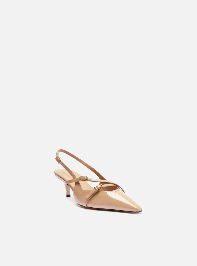 Scarpin Nude Verniz Salto Médio Slingback Amélia