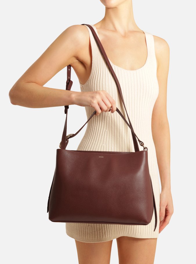 Bolsa Tote Marrom Escura Couro Grande Fivela Oval