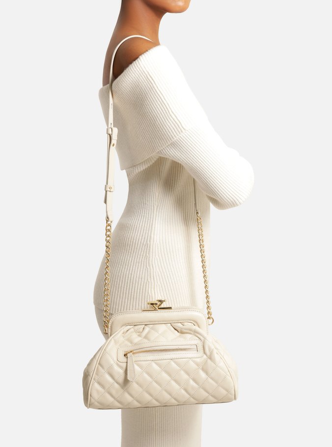 Bolsa Tiracolo Off White Couro Média Matelassê Corrente