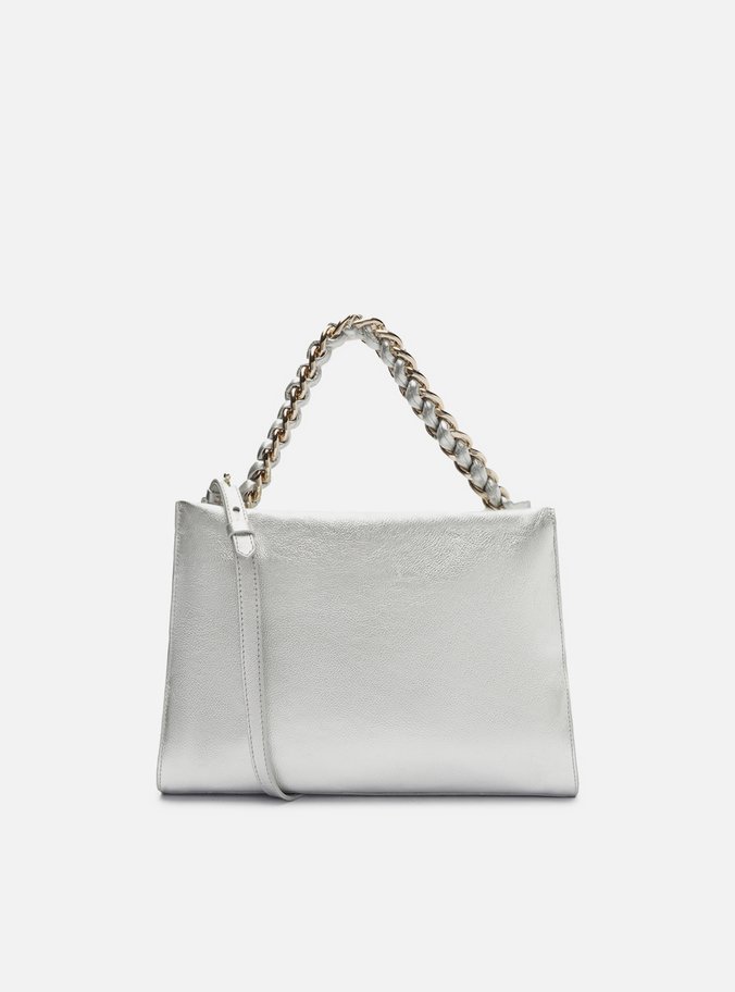 Bolsa Tote Prata Couro Milano Chain Grande