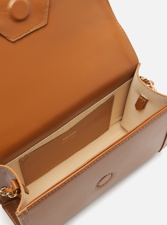 Bolsa Tiracolo Marrom Almond Couro Média Metal