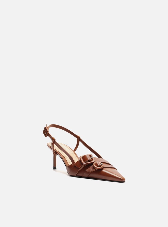 Scarpin Marrom Couro Salto Baixo Slingback