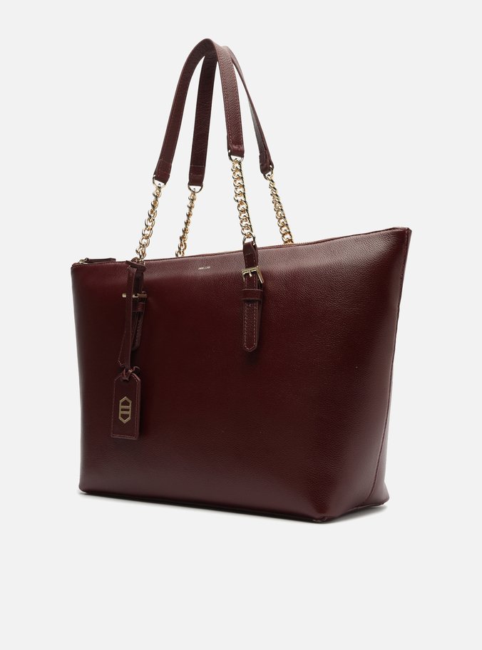 Bolsa Shopping Vinho Couro Grande Alça Corrente