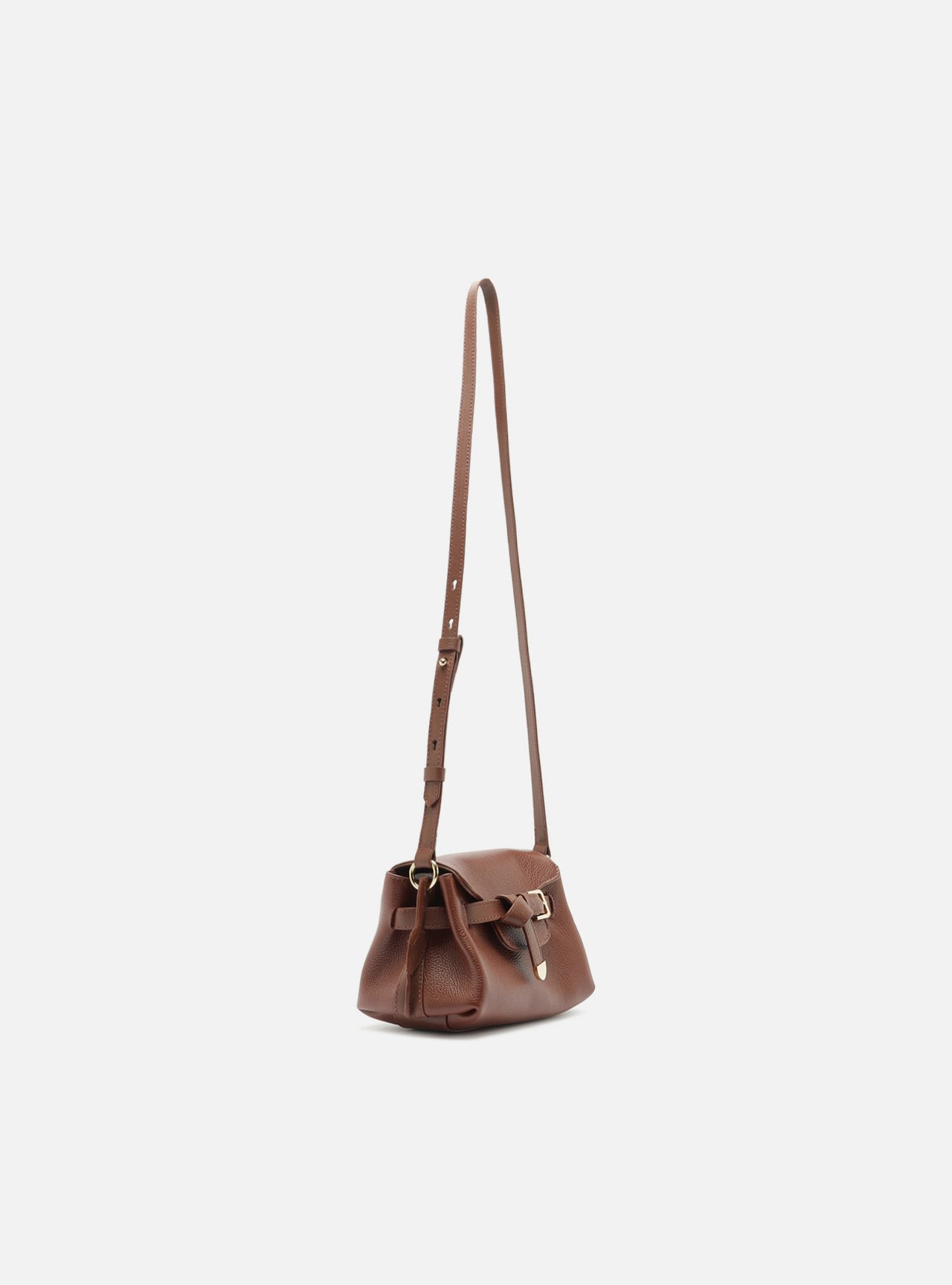 Bolsa Tiracolo Marrom Couro Pequena Fivela Dourada — foto 5