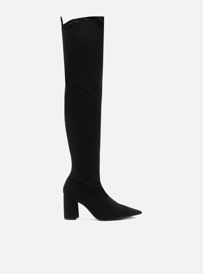 Bota Over The Knee Preta Suede Salto Bloco
