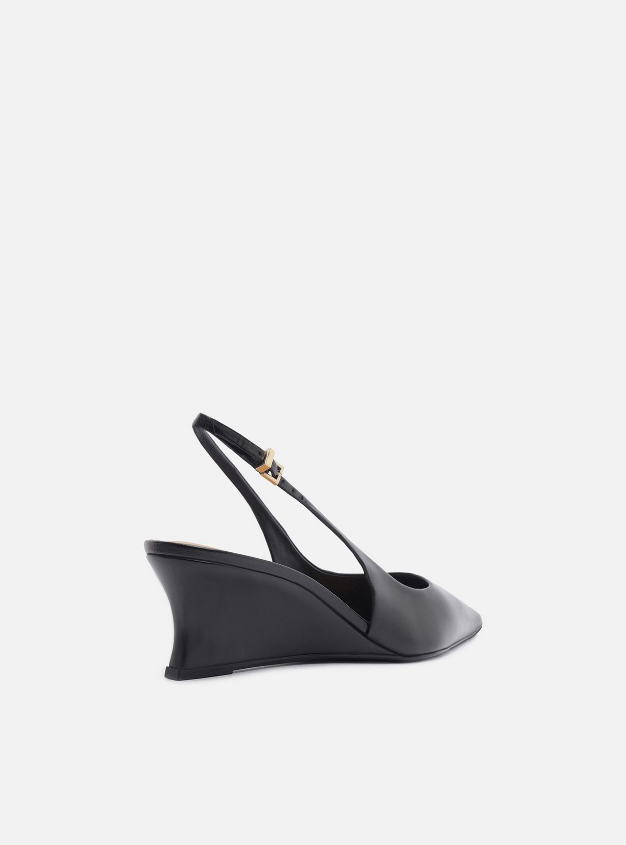 Scarpin Preto Couro Salto Baixo Anabela Slingback — foto 3