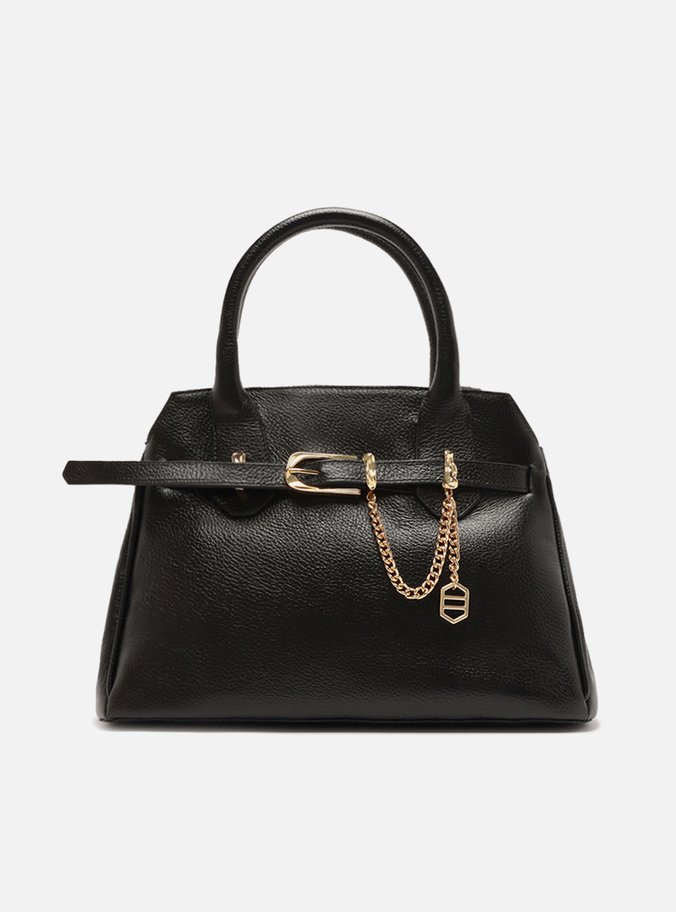 Bolsa Tote Preta Couro Grande Tira Fivela