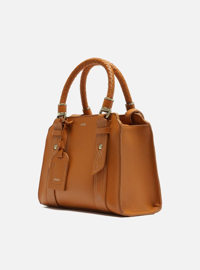 Bolsa Tote Marrom Couro Piazza Bordado Média