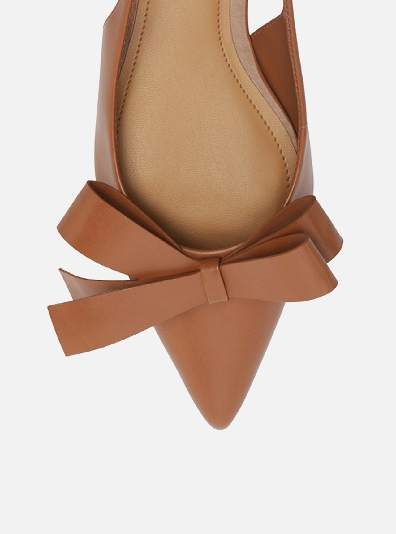 Sapatilha Marrom Couro Bico Fino Slingback Laço — foto 5