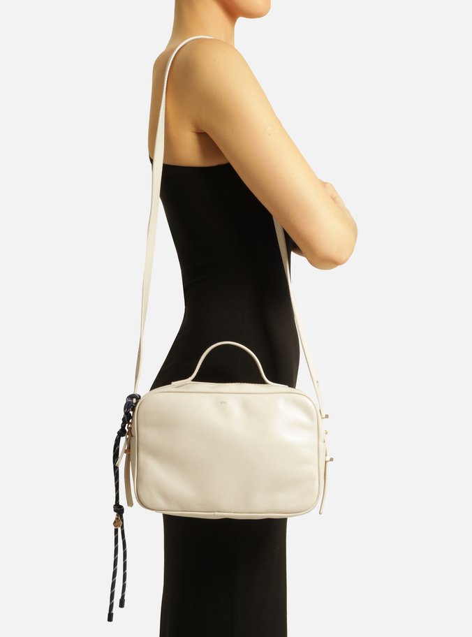 Bolsa Tiracolo Branca Couro Média Charm Azul