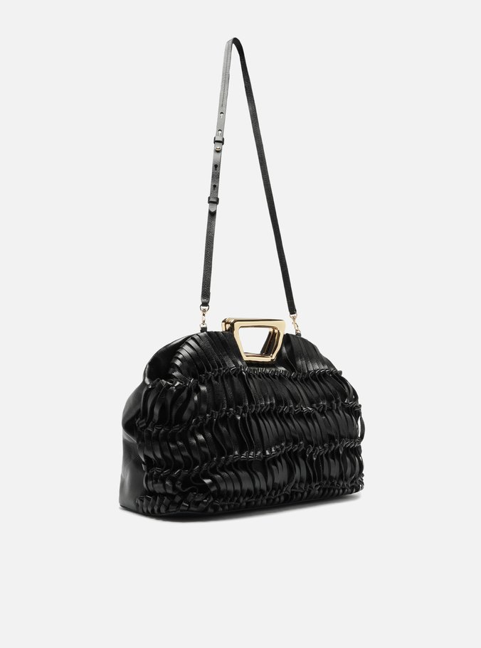 Bolsa Tiracolo Preta Couro Grande Alça Metal