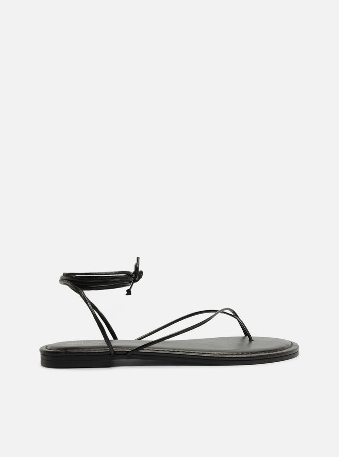 Sandália Rasteira Preta Slim Amarração