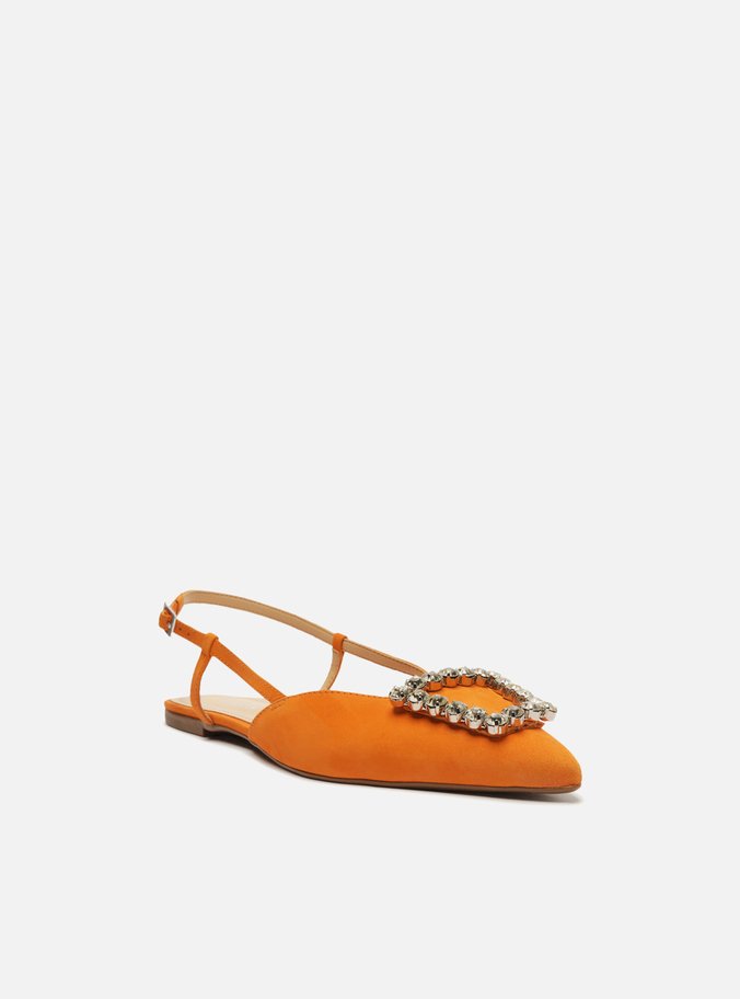 Sapatilha Laranja Nobuck Bico Fino Slingback Pedraria