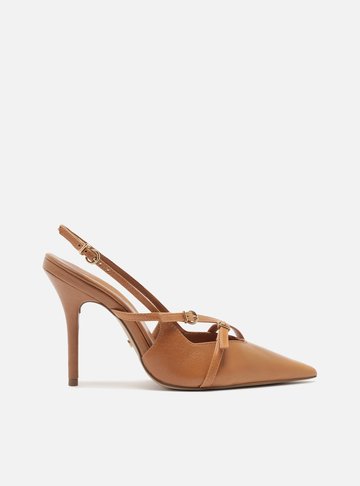 Scarpin Marrom Couro Salto Alto Slingback Amélia