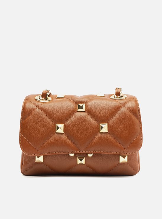 Bolsa Tiracolo Marrom Couro Mizz Pequena Tachas