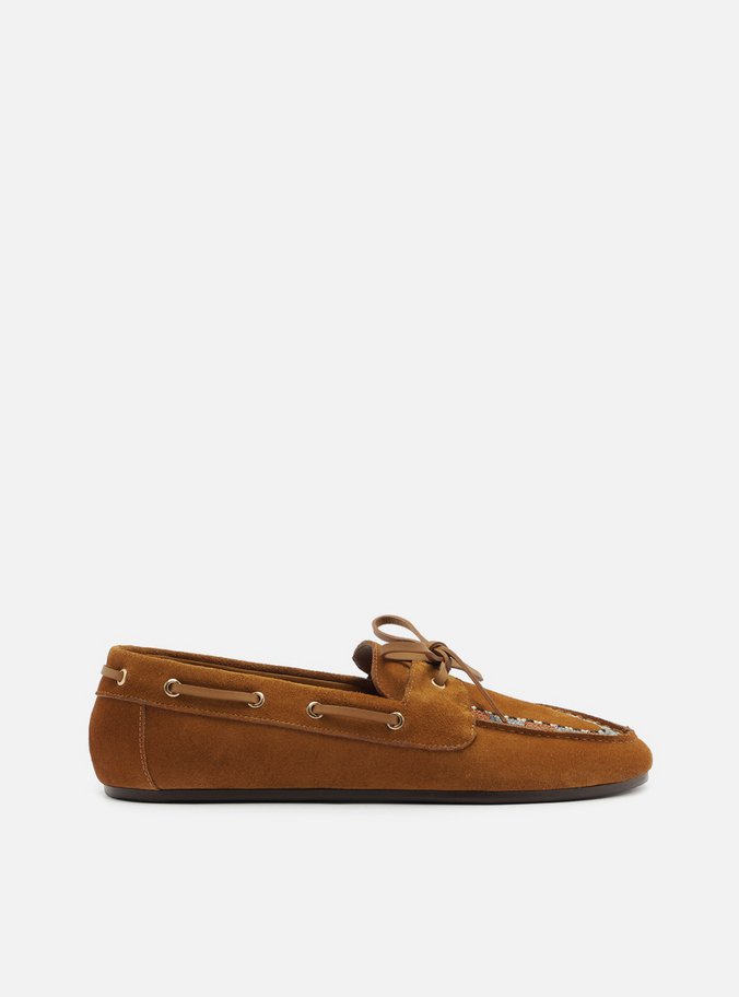 Mocassim Marrom Suede Bordado Retrô