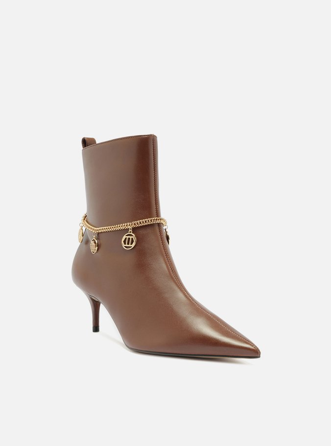 Bota Marrom Couro Salto Fino Corrente
